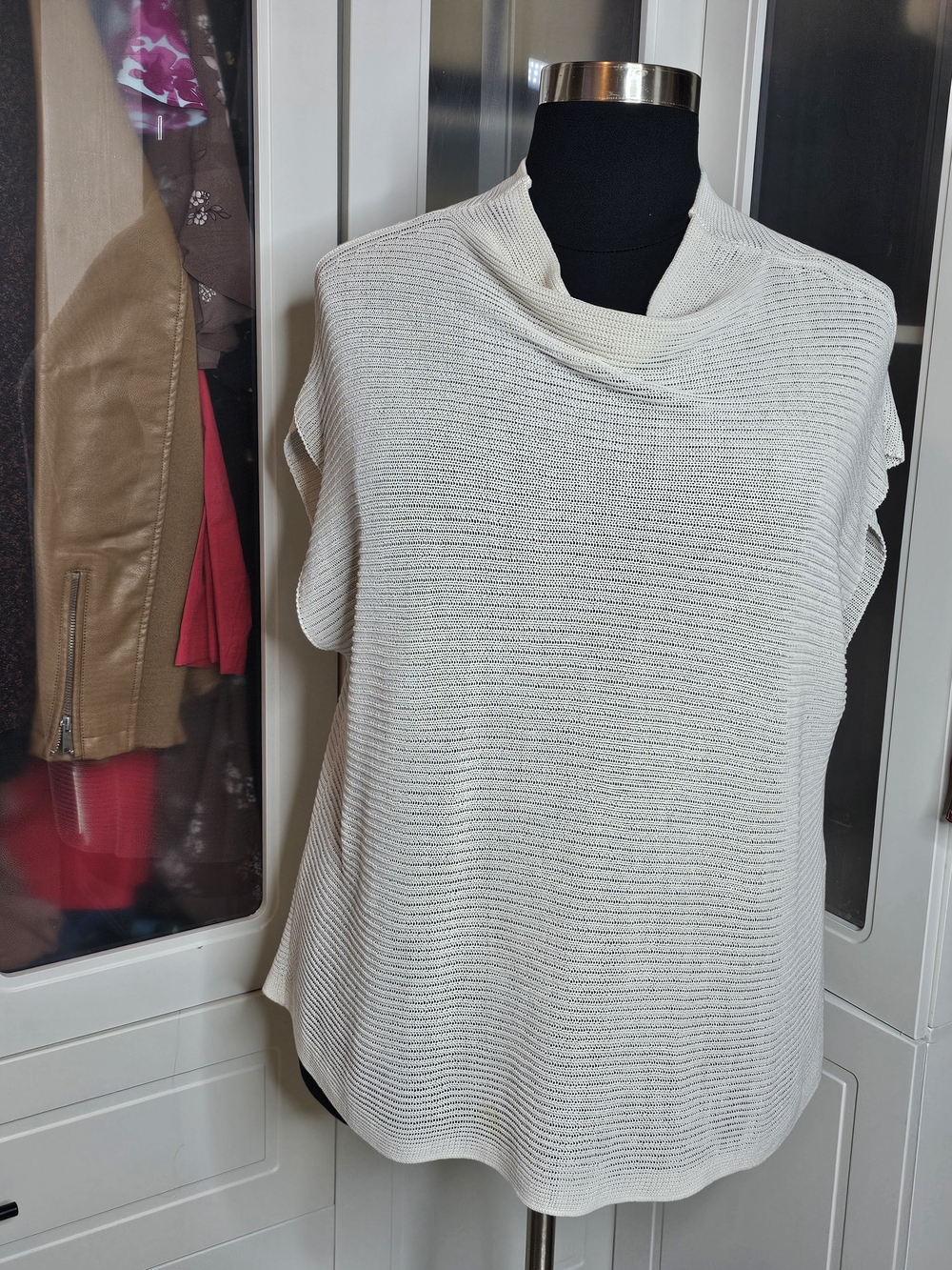 Eileen Fisher Women's Cream Knit Cowl Neck Sweater Top Size L/XL